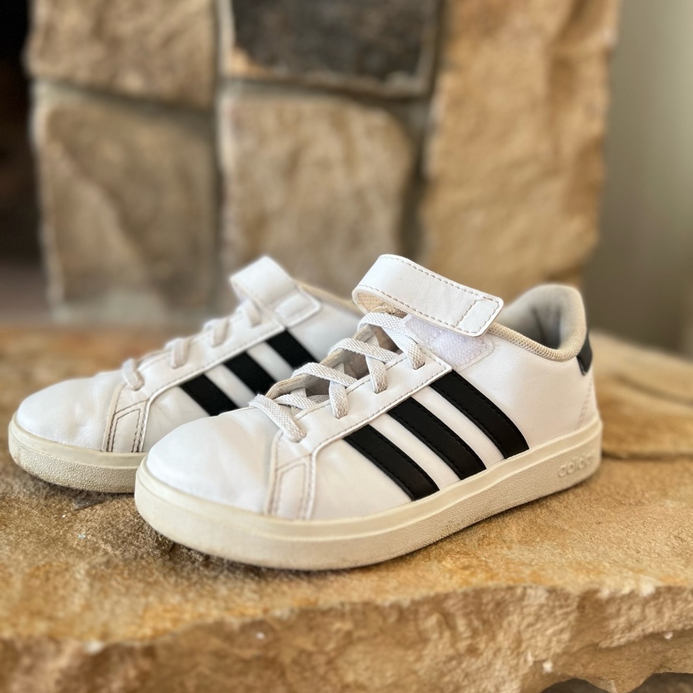 Adidas Kids White and Black Striped Sneakers